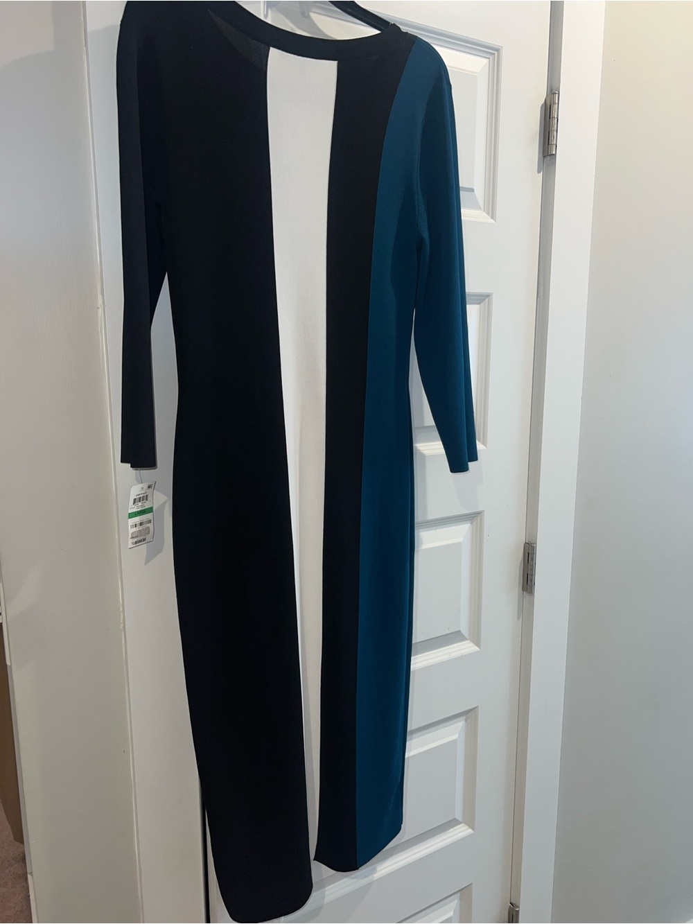 INC International Concepts Black, White & Teal Colorblock Long Sleeve Dress